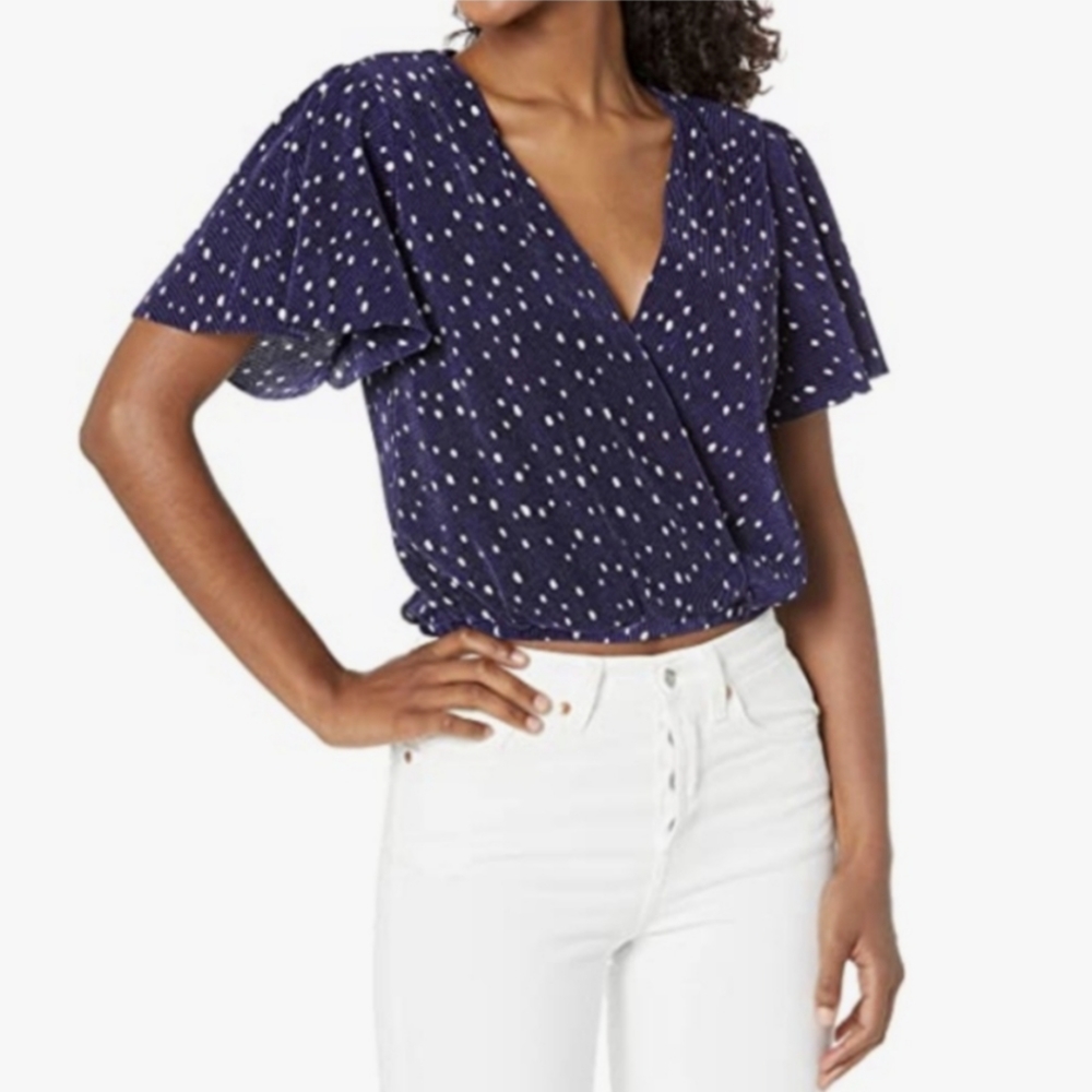 ASTR Pleated Polkadot Wrap Top